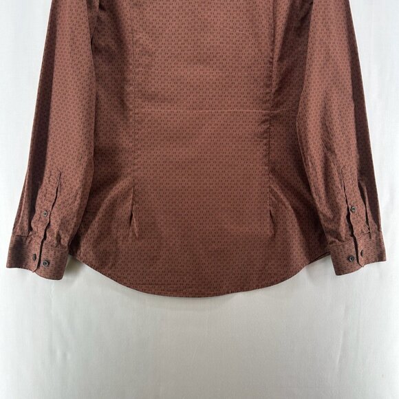 Express 1MX Shirt Mens M Button Up Long Sleeve Stretch Collared Geometric Brown - Picture 6 of 11